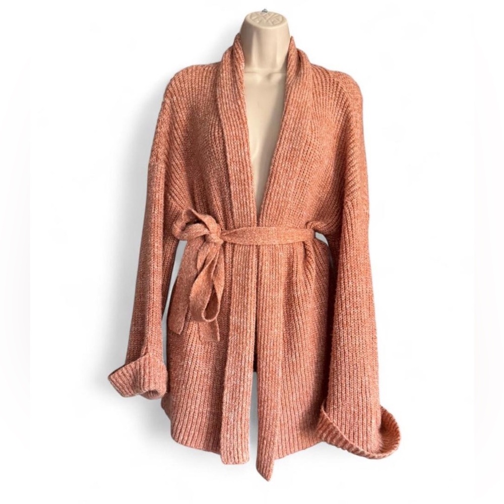 Sage The Label Peach Belted Chunky Knit Cardigan Small